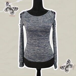 SHEIN Women’s Blue Heather Strappy Cold Shoulder Fitted Sweater Top